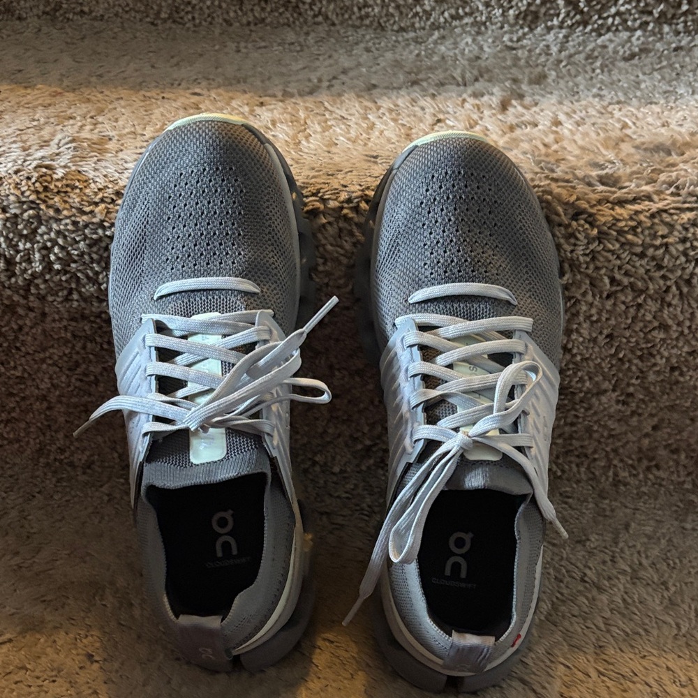 On Running Women's Gray and White Athletic Shoes